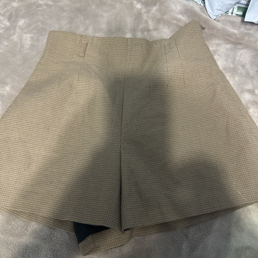 Zara Tan Checked High-Waist Women's Shorts